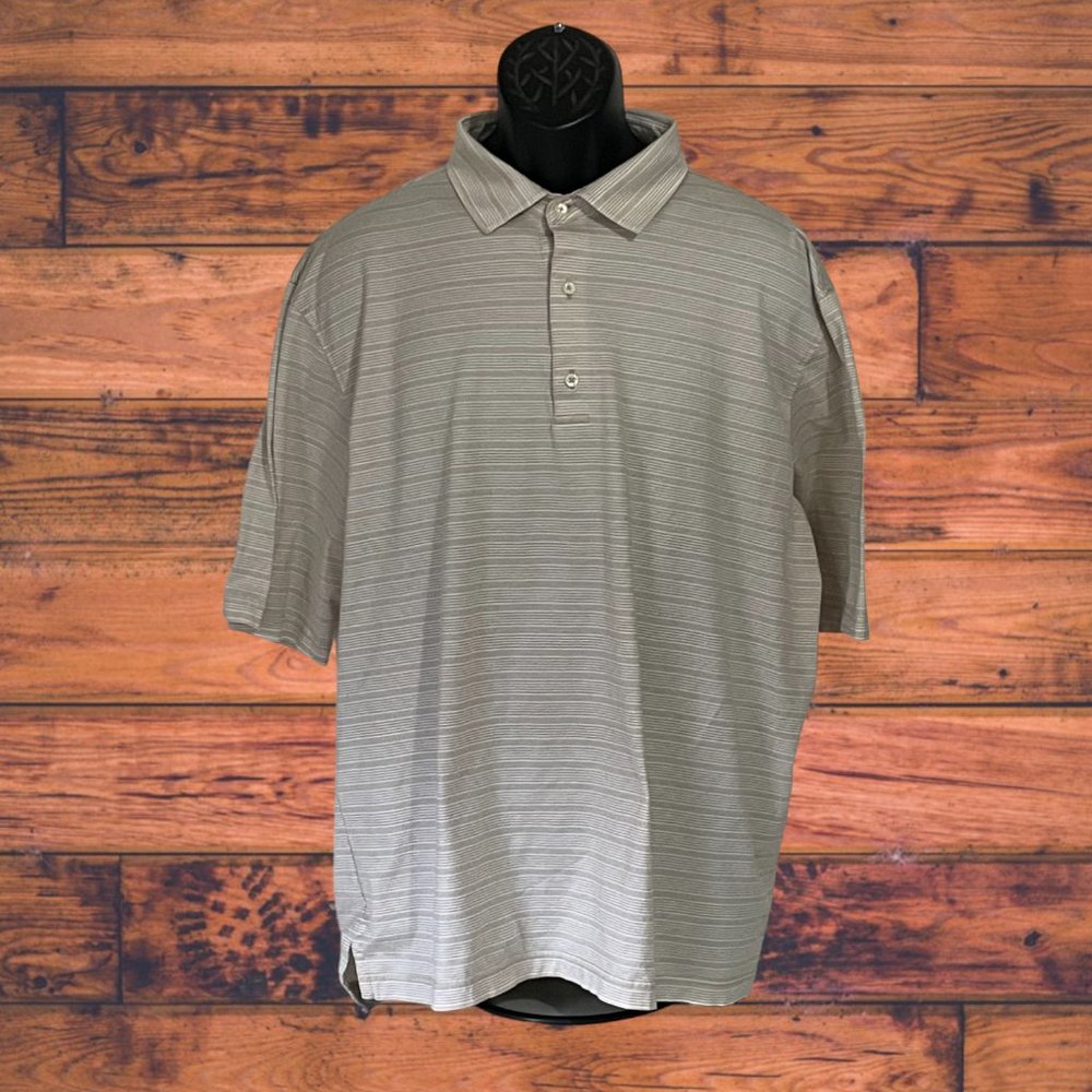 Fairway & Greene SS Golf Shirt, Tan Striped, XL (081521-5)